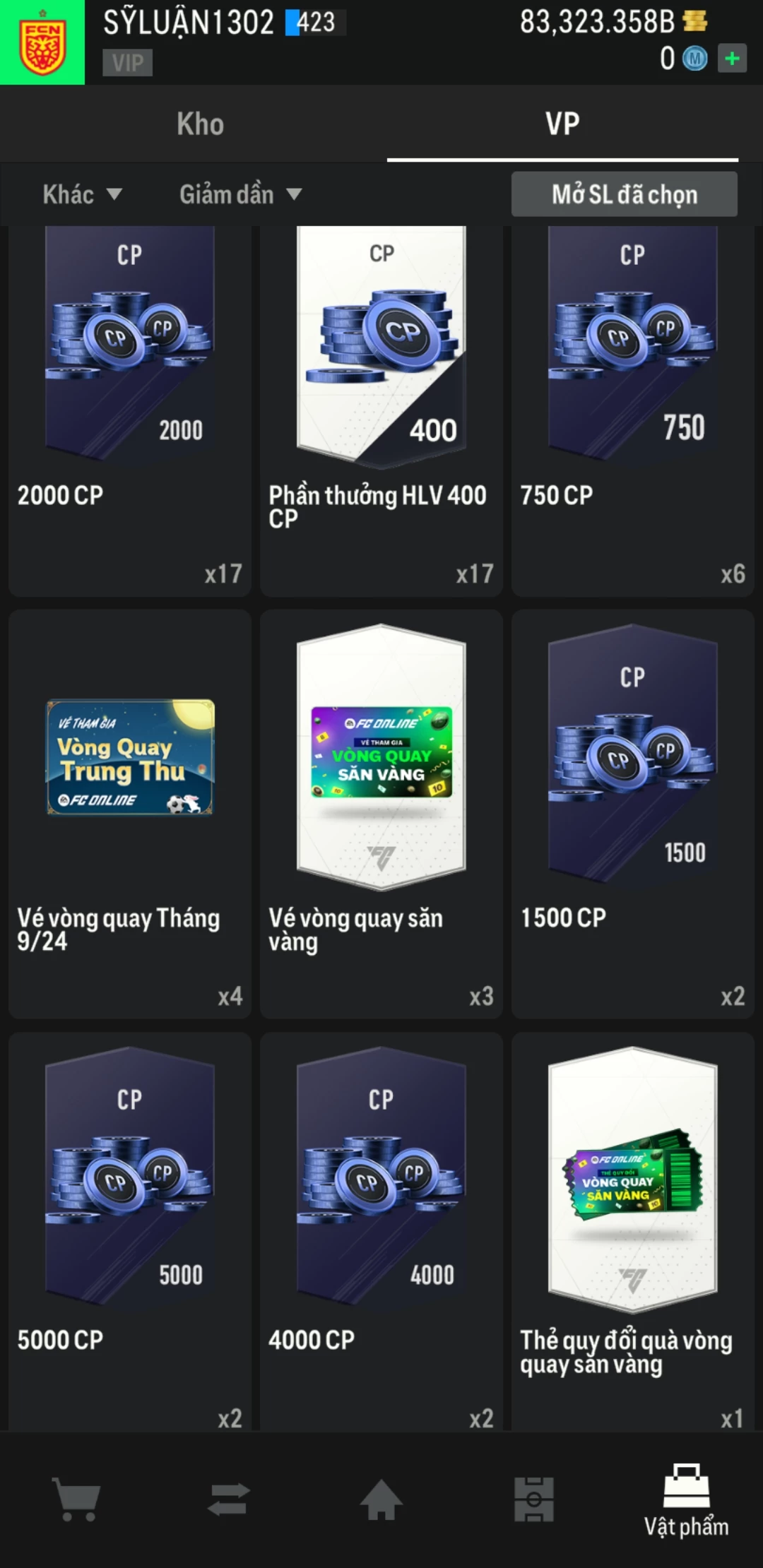 Ảnh ACC mở thẻ (LOẠI SVIP PROMAX) bao gồm có 01 thẻ +12, 03 thẻ PRIME (QH+, CP+, XS+) và hơn 1600+ đến 3500+ thẻ cầu thủ từ Siêu sao đến Miền núi các loại. Acc có sẵn BP trắng từ 55.000 tỷ BP đến 90.000 tỷ BP